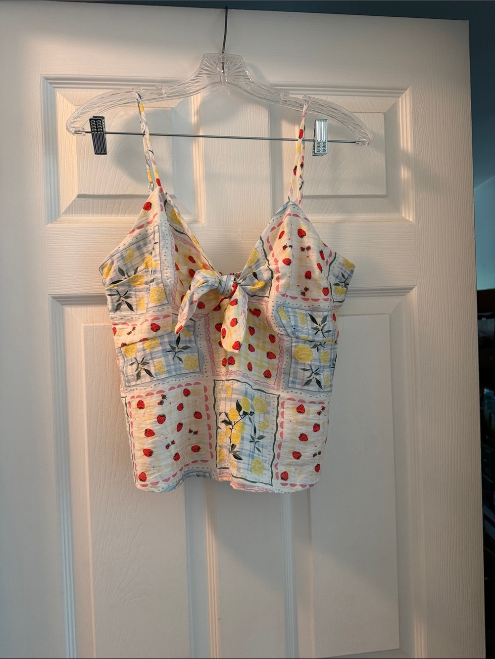 Women's White Floral & Red Dot Tie-Front Camisole